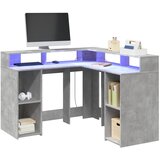 vidaXL Pisalna miza z LED lučkami betonsko siva 130x130x91 cm inž. les Cene