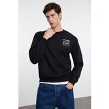 Trendyol Black Regular/Normal Cut Crew Neck Text Printed Sweatshirt with Fleece Inside cene