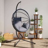  Viseči stol jajček s stojalom siv ratan in jeklo, (21814839) | Shoptok.si