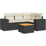 Maison Chic Seti vrtnega pohištva - Vrtna garnitura - Vrtni pohištvo set 5-delna z blazinami črn poli ratan, (21820544) | Shoptok.si