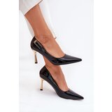 Boto Lacquered Stiletto Heels With Golden Buckle Black Mivira | Shoptok.si