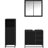 vidaXL Komplet pohištva za kopalnico s predalom 3 pcs Črni hrast | Shoptok.si