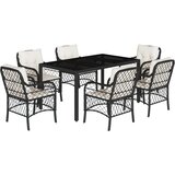  7-dijelni vrtni blagovaonski set s jastucima crni od poliratana Crna 150 cm table length | shoptok.hr