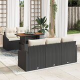 vidaXL 6-delni zahradni jedilni set z blazinami črn Poli Rattan Akacija, (22092378) | Shoptok.si