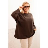 Kesi Włoski Women's Plus Size blouse with cotton, pocket, and rolled-up sleeve brown Cijene