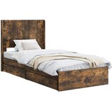  Krevetna konstrukcija s pohranom i uzglavljem Dimljeni hrast Smeđa 90 x 200 cm | Shoptok.si
