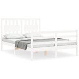  The Living Store Posteljni okvir z vzglavjem bel trden les - Posteljni Okvir, (21455661) | Shoptok.si