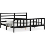 The Living Store Posteljni okvir z vzglavjem črn 200x200 cm trden les - Posteljni Okvir, (21530964) | Shoptok.si