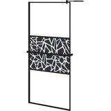 Pregrada za tuš s policom crna 90x195 cm staklo ESG i aluminij | shoptok.hr