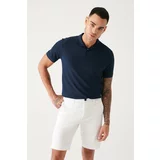 Avva Men's Navy Blue 100% Cotton Jacquard Polo Neck Regular Fit T-shirt