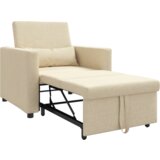  3-u-1 Singl Sofa Krevet Pretvarač Krem Tkanina | shoptok.hr
