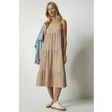 Happiness İstanbul Women's Open Biscuit Straps, Flounces Summer Knitted Dress