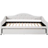 Lumor Oblazinjena postelja 90x200 cm + vlečna postelja 90x190 cm - Kapitonska v laneni tkanini - Bež (vzmetnica ni vključena), (22155722) | Shoptok.si