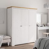 The Living Store Garderobna omara BODO bela rjava 146x53,5x173 cm trdna borovina - Garderobna Omara, (21434262) Cene