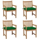 The Living Store Vrtni stoli 4 kosi z zelenimi blazinami trdna tikovina - Vrtni Stol, (21478576) | Shoptok.si
