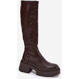 Boto Women's Boots with Thick Heel and Platform Slip-On Brown Florinne | shoptok.hr