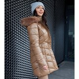 Gemre Light Brown Long Quilted Jacket Carolina | Shoptok.si