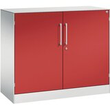 C+P Omara s krilnimi vrati ASISTO, višina 897 mm, širina 1000 mm, 1 polica, svetlo sive/ognjeno rdeče barve | Shoptok.si