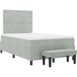 vidaXL Krevet s kutijom s madracem i klupom Svjetlosiva 120x190 cm Baršun | shoptok.hr