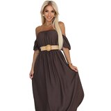 numoco basic 614-1 Boho maxi dress with off-the-shoulder straps - chocolate | Shoptok.si