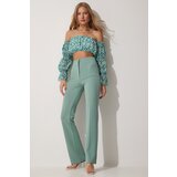  Women's Turquoise High Waist Lycra Comfortable Knitted Pants Cene