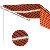 vidaXL Avtomatska tenda s senčilom LED + senzor 4x3 m oranžna in rjava | Shoptok.si