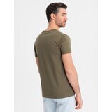 Ombre Men's BASIC classic cotton T-shirt with a serape neckline - dark olive | Shoptok.si