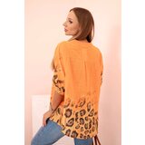 Kesi Włoski Orange women's cotton shirt with rolled-up sleeves and animal pattern | shoptok.hr