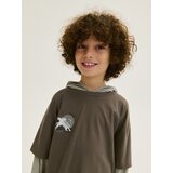 Reserved oversize majica z dolgimi rokavi in potiskom - siva | Shoptok.si