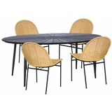 Bonami Essentials Komplet 4 jedilnih stolov iz ratana Sofia in črne mize Marienlis -