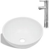 Maison Chic Umivalnik - Kopalna umivalnik - Lavabo z enoročno armaturo keramika okrogli bele barve, (21684868) | Shoptok.si