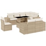 vidaXL Vrtna garnitura 9-delna z blazinami bež poli ratan, (21268021) | Shoptok.si