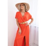 Kesi Włoski Long dress with a decorative belt dark orange | Shoptok.si