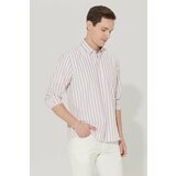 AC&Co / Altınyıldız Classics Men's Beige-white Slim Fit Slim Fit Shirt with Hidden Buttons Collar Cotton Shirt Cene