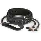 EasyToys Fetish Collection Leather Collar With Nipple Chains