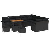 vidaXL 12-dijelni vrtni sofa set s jastučićima Crni poliratan akacija, 2-sjedalna vrtna sofa s prostorom za pohranu i jastučićima Crni poliratan, 3-dijelni vrtni set za blagovanje s jastučićima Crni poliratan akacija Cijene