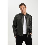 Defacto slim Fit Stand Collar Lined Faux Leather Jacket Coat Cene