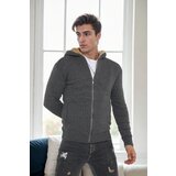 Dewberry 14455 furry hooded mens sports slim fit cardigan-grey | ePonuda.com