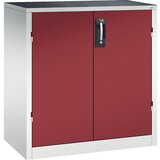 C+P Delavniška stranska omarica s krilnimi vrati in predali, VxŠxG 1000 x 930 x 500 mm, svetlo sive / rubinasto rdeče barve | Shoptok.si