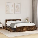 Maison Chic Posteljni okvir - Dvoposteljna postelja - Zakonska postelja z vzglavjem dimljen hrast 140x190 cm inž. les, (21695020) | Shoptok.si