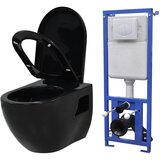 vidaXL viseča wc školjka z vgradnim kotličkom keramika črna | Shoptok.si