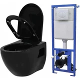 vidaXL viseča wc školjka z vgradnim kotličkom keramika črna