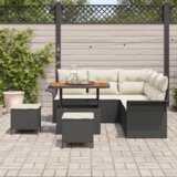 vidaXL 8-delni set vrtnih sof z blazinami črn poli ratan akacija, 2-sedežna vrtna sofa z blazinami črn poli ratan, 3-delni vrtni jedilni set z blazinami črn poli ratan akacija | Shoptok.si