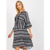 Fashion Hunters Black patterned dress with a frill and 3/4 sleeves Cene