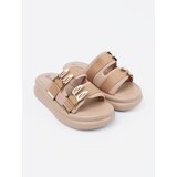 SEASTAR Flip-flops with gold buckles on the platform beige | Shoptok.si