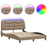 vidaXL Posteljni okvir z LED lučkami kapučino 140x190 cm umetno usnje, (21112531) Cene