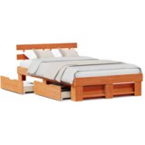  Krevetna konstrukcija sa ladicama Vosak smeđa 135x190 cm Čvrsta borovina | shoptok.hr