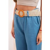 Kesi Włoski Women's cotton trousers with wide legs and a belt light denim | shoptok.hr