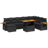 vidaXL Vrtna sedežna garnitura 8-delna z blazinami črn poli ratan, (21094357) | Shoptok.si