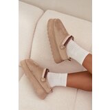 Boto Women's Low Snow Boots With Movable Strap And Embroidery On Platform Light Beige Lyrisse | Shoptok.si